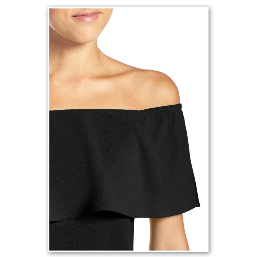 Charles Henry Off Shoulder Ruffle Black Mini Dress - Picture 2 of 7